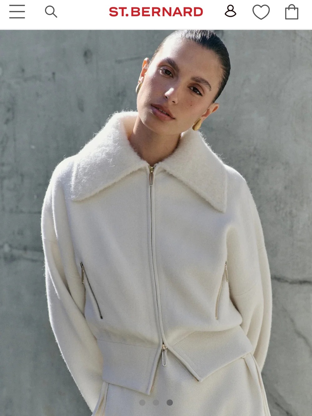 Cream Zip-Front Bomber Jacket
